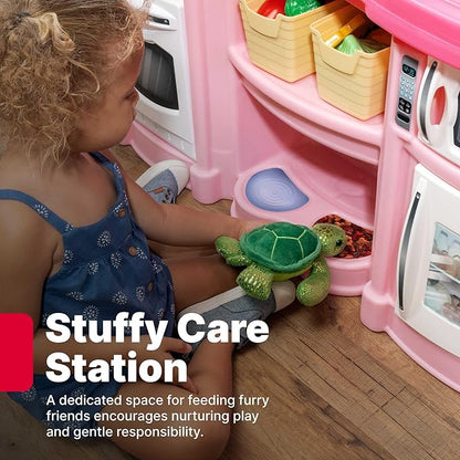 Step2 Fun with Friends Kids Kitchen Playset, Indoor/Outdoor Kitchenette, Interactive Play with Lights and Sounds, Durable Plastic, Includes 25 Piece Toy Accessories, Toddlers 2+ Years Old, Pink