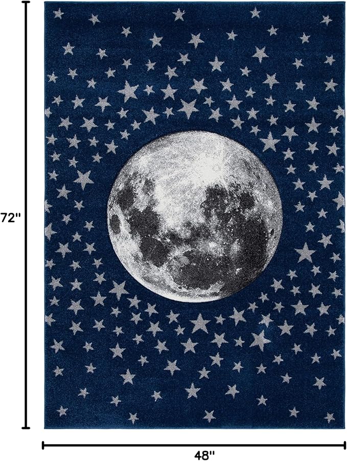 SAFAVIEH Carousel Kids Collection Accent Rug - 4' x 6', Navy & Grey, Non-Shedding & Easy Care, Ideal for High Traffic Areas for Boys & Girls in Playroom, Nursery, Bedroom (CRK135N)