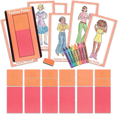 Fashion Plates Retro – Girls Fashion, Mix-and-Match Drawing Kit, Arts and Crafts, Coloring, Art Supplies, Craft Supplies, Stencils, Crayons Included, Create Your Own Fashion Designs, Ages 6+