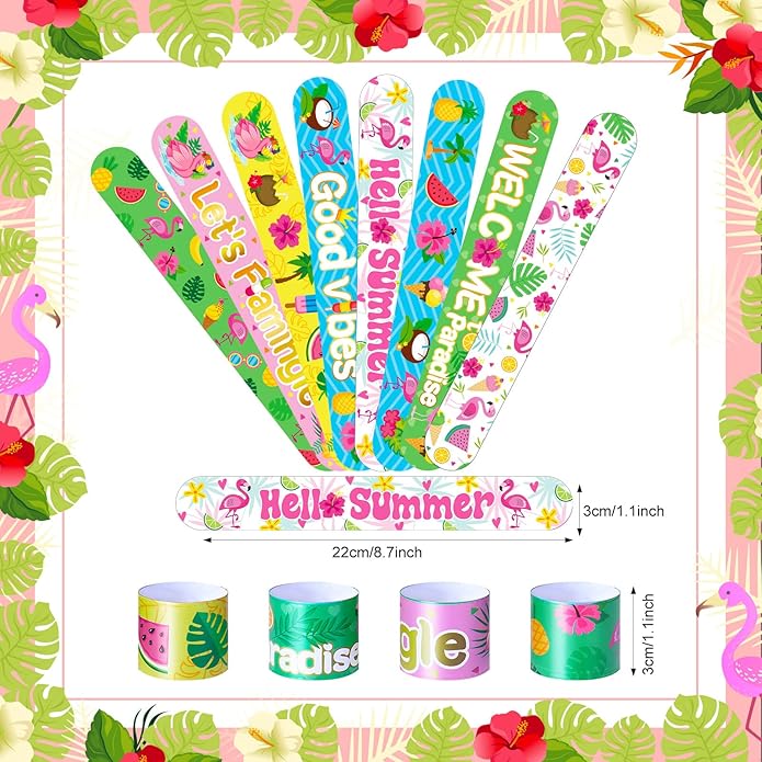 40 Pcs Flamingo Party Favors Beach Theme Bracelets Luau Party Supplies for Kids Summer Pool Pineapple Bracelets Wristbands Birthday Baby Shower Party Decorations