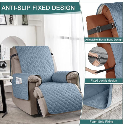 Ruaozz 100% Waterproof Recliner Chair Cover Non-Slip Oversized Reclining Cover for Large Recliner Chair Washable Chair Seat Cover with Elastic Straps for Kids, Dogs, Pets (Pastel Blue, 28'')