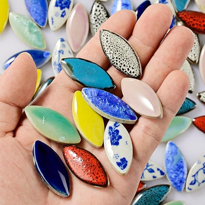 70 Pcs Petal Ceramics Mosaic Tiles for Crafts, Stained Ceramics Mosaic Supplies, Flower Leaves Mosaic Ceramics Pieces Kit for DIY Crafts Plates Picture Frames Home Decorations - Green