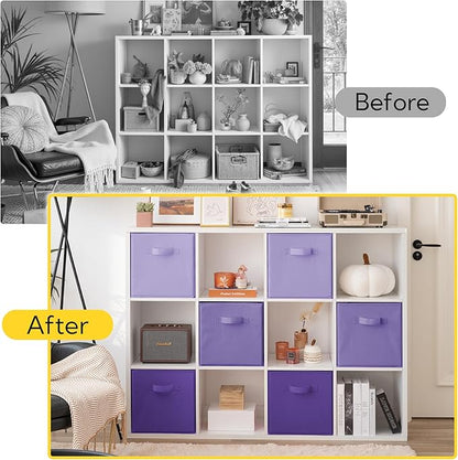 Cupic Cupid 13 Inch Storage Cube, Fabric Cube Storage Bin with Handles, Storage Cube Organizer for Clothes and Toys, Collapsible Cube Bins for Closet, Shelves, Nursery, 6-Pack, Purple Gradient