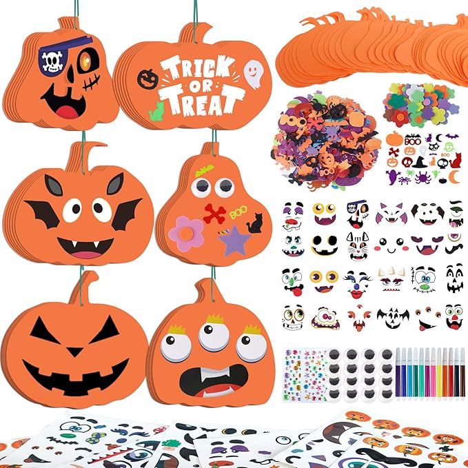 334 Pcs Fall Halloween Foam Pumpkin Crafts, 36 Set Halloween Crafts Foam Pumpkin Stickers DIY Fall Halloween Decorations Ornaments Classroom Party Favor Supplies Activities