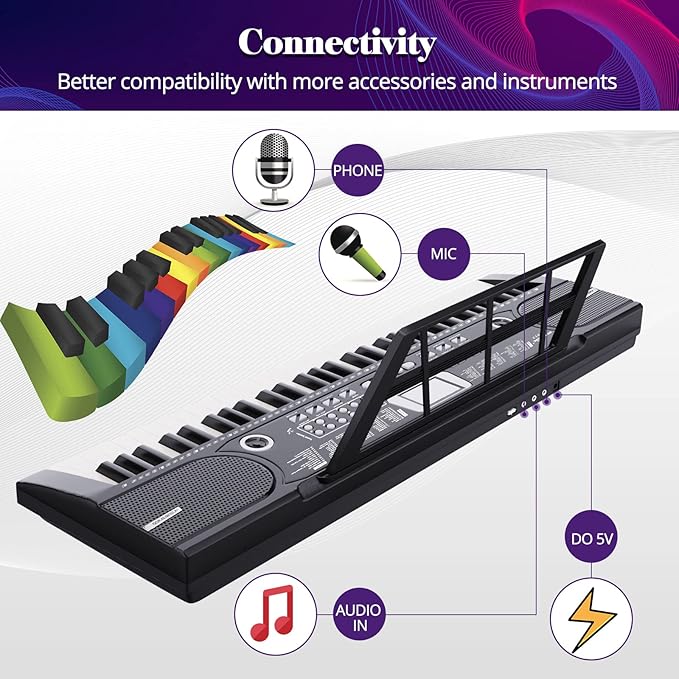 61 keys keyboard piano, Electronic Digital Piano with Built-In Speaker Microphone, Sheet Stand and Power Supply, Portable piano Keyboard Gift Teaching for Beginners