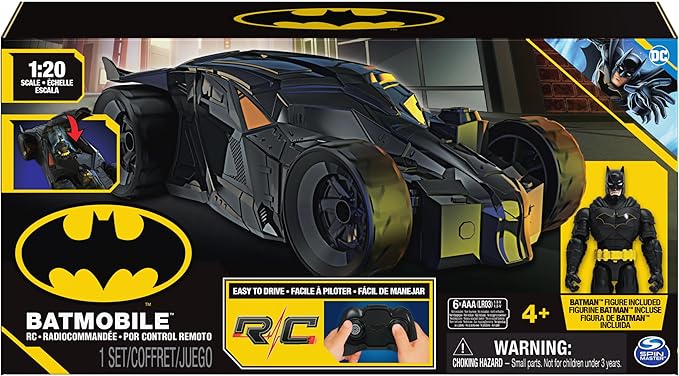 DC Comics, Batman Batmobile Remote Control Car, Easy to Drive, Compatible with Batman Figures, Kids Toys for Boys and Girls Ages 4 and Up