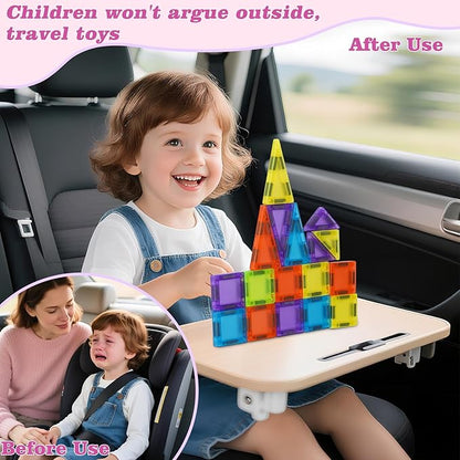 Mini Magnetic Tiles- 50PCS Travel Magnet Tiles with Iron Box, Portable Magnetic Block for Kids Ages 3+, STEM Sensory Creativity Travel Toys, Gifts for Children's Day Kids with Autism Boys & Girls