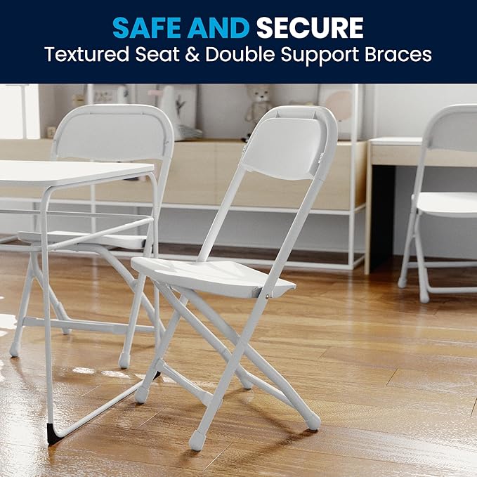 Flash Furniture Timmy Kids Plastic Folding Chairs for Pre-K through Kindergarten, Children's Folding Chairs for Daycare and Events, Set of 10, White