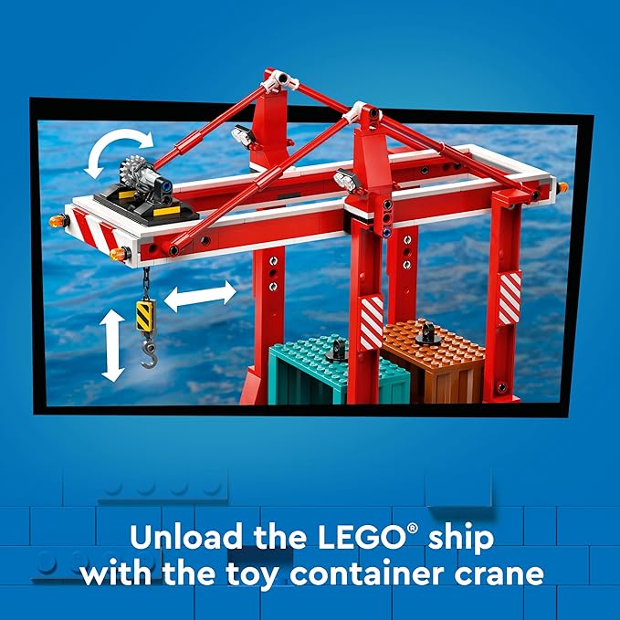 LEGO City Seaport with Goods Ship, Construction Toy Boat, Boys and Girls 8 Years and Older, Container Crane, Fishing Rod and Walkie Talkie 60422