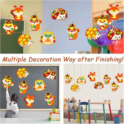Qyeahkj 36 Sets Fall DIY Art Craft Kits Hedgehog Squirrel Ornaments Art Sets Fall Leaf Stickers Arts and Crafts Bulk for Kids Thanksgiving Classroom Activities Party Decorations