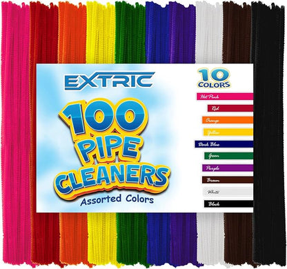 Pipe Cleaners Craft - 100 Pcs Multi-Colored Chenille Stems, 6mm x 12 Inch Fuzzy Sticks, 10 Assorted Colors for DIY Arts and Craft Projects and Decorations