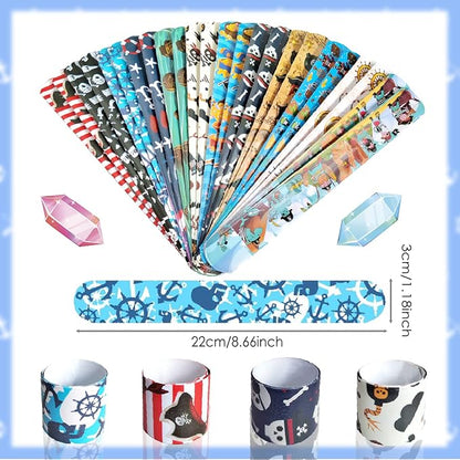 Viicoor 24 PCS Slap Bracelets Pirates Snap Bracelet Wrisrtband for Party Favors Basket Bag Filler School Prizes Birthday Exchanging Gifts Goodies Gadget Bulk (14-Pirates-24PCS)