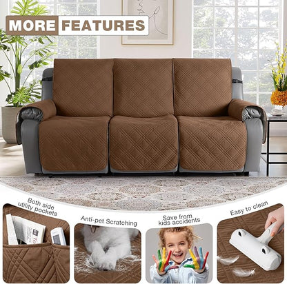TAOCOCO 100% Waterproof Recliner Sofa Covers 3 Seater Split Couch Covers for 3 Cushion Reclining Couch with Straps, Non Slip Reclining Sofa Covers Furniture Protector for Kids Pets(3 Seater, Brown)