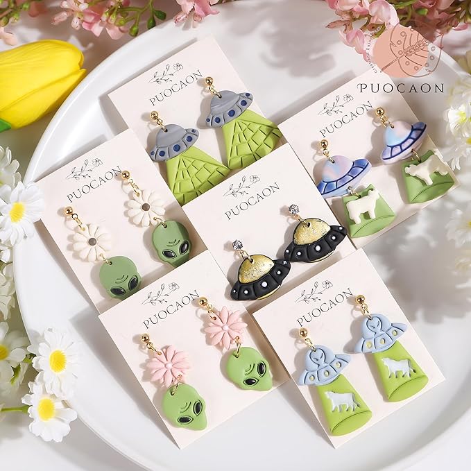 Puocaon Spaceship Polymer Clay Cutters - 8 Pcs Unique Airship Shapes Clay Earrings Making Kit UFO Stud Cutters for Earrings Jewelry Making