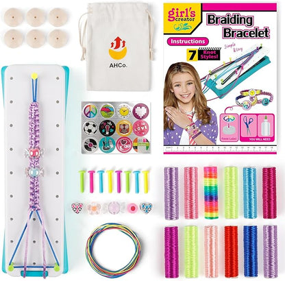 PREPOP Arts and Crafts Toys - Friendship Bracelet Making Kit for Girls, DIY Birthday Gifts for Kids Ages 7 8 9 10 11 12 Year Old, Travel Activity and Party Supply for Bracelets String Maker