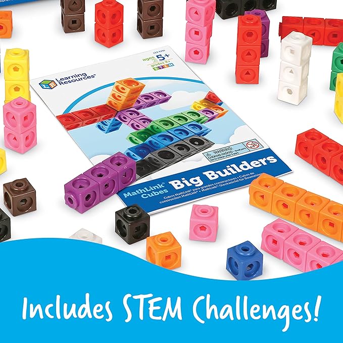 Learning Resources MathLink Cubes Big Builders - Set of 200 Cubes, Ages 5+, Develops Early Math Skills, STEM Toys, Math Games for Kids, Math Cubes for Kids,Stocking Stuffers