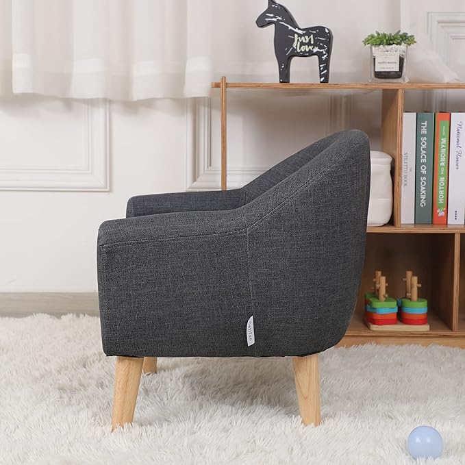 Single PVC Kids Sofa Chair, Toddler Sofa Couch with Wooden Legs, Ideal Children Armchair for Children Gift (Gray)