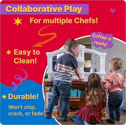 Step2 Fun with Friends Kids Kitchen Playset, Indoor/Outdoor Kitchenette, Interactive Play with Lights and Sounds, Durable Plastic, Includes 25 Piece Toy Accessories, Toddlers 2+ Years Old, Tan