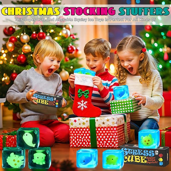 Stress Cube Squishy Fidget Toys Kids Adults - Glow in The Dark Crab Squish Toy Sensory Toys for Kids with Autism Stress Balls for Kids Squeeze Toys for Anxiety Stress Relief Easter Basket Stuffers