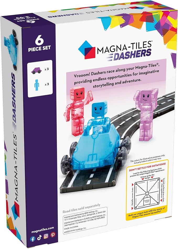 MAGNA-TILES Dashers 6-Piece Magnetic Construction Set, The Original Magnetic Building Brand, Small