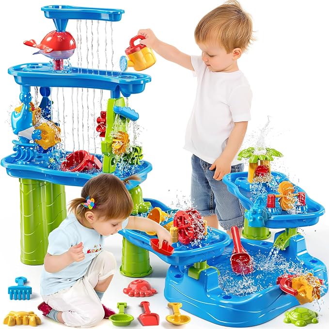 5-Tier Water Table for Toddlers 1-3 3-5, Water Table for Kids with Sand Beach Toys, Water and Sand Sensory Table Beach Outdoor Birthday Gifts Toys for Kids Toddlers Age 3 4 5 6 7 8 Boys Girls