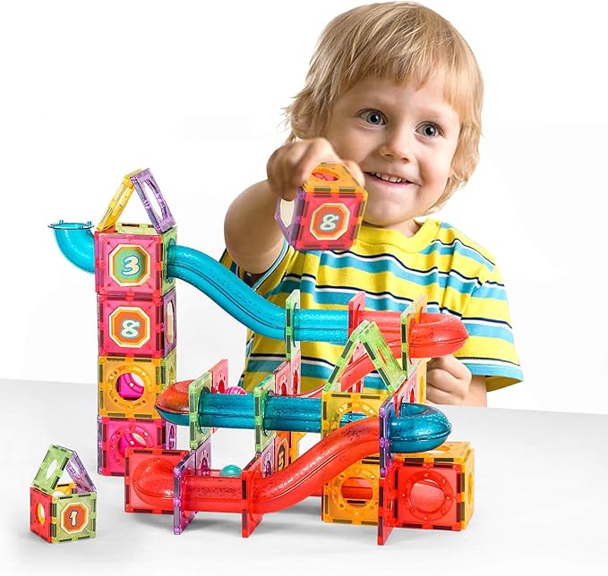 Magnetic Tiles, Magnetic Pipe Blocks, Marble Run STEM Building Set, 110Piece, GIft for Children Boys and Girls