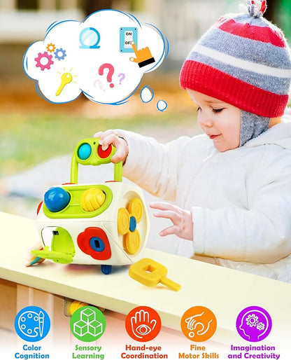 Vanmor 10-in-1 Busy Cube for 18+ Months Toddlers - 8-Sided Montessori Sensory Activity Cube with Fine Motor Skills Learning, Travel Fidget Toys for Airplane Car Seat, Gift for Boys Girls