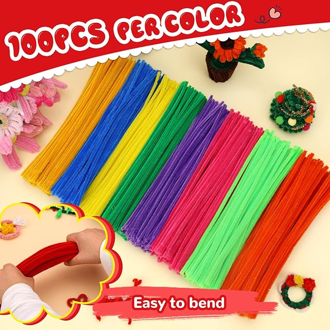Pipe Cleaners, 100PCS Red Pipe Cleaners Craft Supplies, Pipe Cleaners Bulk Fuzzy Sticks for DIY Art and Craft Projects Home Decoration
