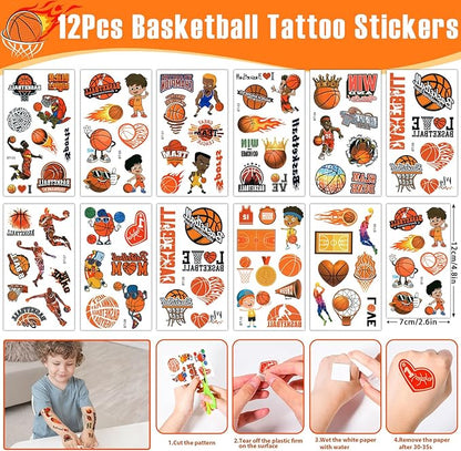 12Sets Basketball Party Favors Birthday Supplies Boy Kid, Tote Bag Silicone Bracelet Keychain Tattoo Sticker Basketball Favors Pinata Filler Goodie Bag Stuffers Basketball Birthday Party Supplies