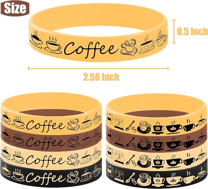 24PCS Coffee Themed Rubber Bracelet Party Favors Latte Coffee Silicone Bracelet Birthday Hoilday Baby Shower Party Supplies Decorations