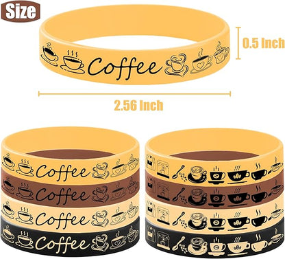 24PCS Coffee Themed Rubber Bracelet Party Favors Latte Coffee Silicone Bracelet Birthday Hoilday Baby Shower Party Supplies Decorations