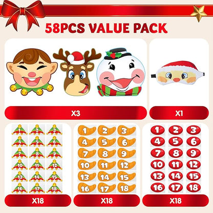 JOYIN 3 Christmas Pin the Tail Games for Christmas Party, Pin the Hat on Elf, Pin the Nose on Reindeer, Pin the Carrot on Snowman Game Pack with Christmas Blindfold. Christmas Party Game and Accessory