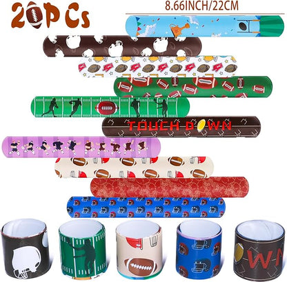 60PCs Football Party Favor Football Silicone Bracelet Football Slap Bracelet Tattoos for Football Sports Themed Birthday Party Decor Goodie Bag Fillers (Football)