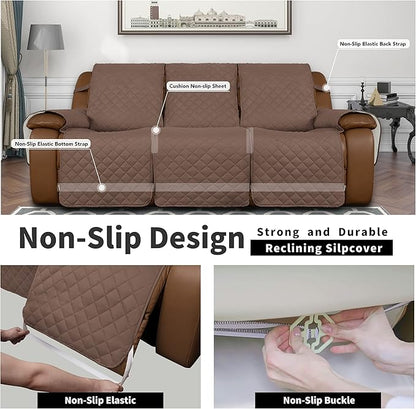Easy-Going Recliner Sofa Cover, Reversible Couch Cover for 3 Seat Recliner, Split Sofa Cover for Each Seat, Furniture Protector with Elastic Straps for Kids, Dogs, Pets(3 Seater, Brown/Beige)