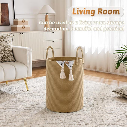 Artfeel Laundry Basket,Woven Cotton Rope Laundry Hamper,100L for Decorative Storage of Dirty Clothes,Toys and Blankets in Bathroom,Baby Room and Living Room