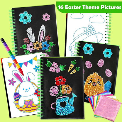 Foil Art Craft Activity for Kids: Fun DIY Toy Sticker Kit, No Mess Creative Travel Supply Set, Idea Birthday Easter Basket Stuffers Valentines Gift for Girl Boy Toddler 4 5 6 7 8 9 Year Old (Easter)