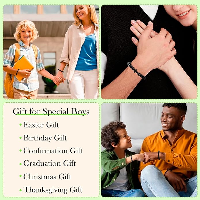 Partyprops Easter Basket Stuffers for Boys Teens Men, Black Easter Bracelet Cross Bracelet First Communion Baptism Confirmation Christian Easter Gifts for Son Daughter Teenager Girls Adults Men