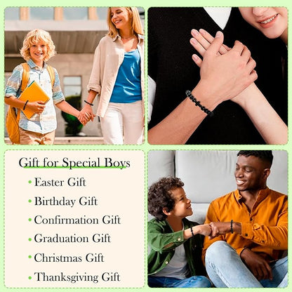 Partyprops Easter Basket Stuffers for Boys Teens Men, Black Easter Bracelet Cross Bracelet First Communion Baptism Confirmation Christian Easter Gifts for Son Daughter Teenager Girls Adults Men
