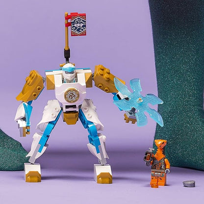LEGO NINJAGO Zane’s Power Up Mech EVO Action Figure with Cobra Snake and Zane Minifigure, 71761 Collectible Mission Banner Series, Ninja Toys for Kids