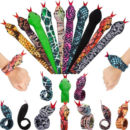 Chivao 10 Pieces Assorted Slap Bracelet Snake Snap Bracelet Sequin Animal Slap Bracelets Cool Halloween Snap Bracelets for Easter Halloween Party Favors