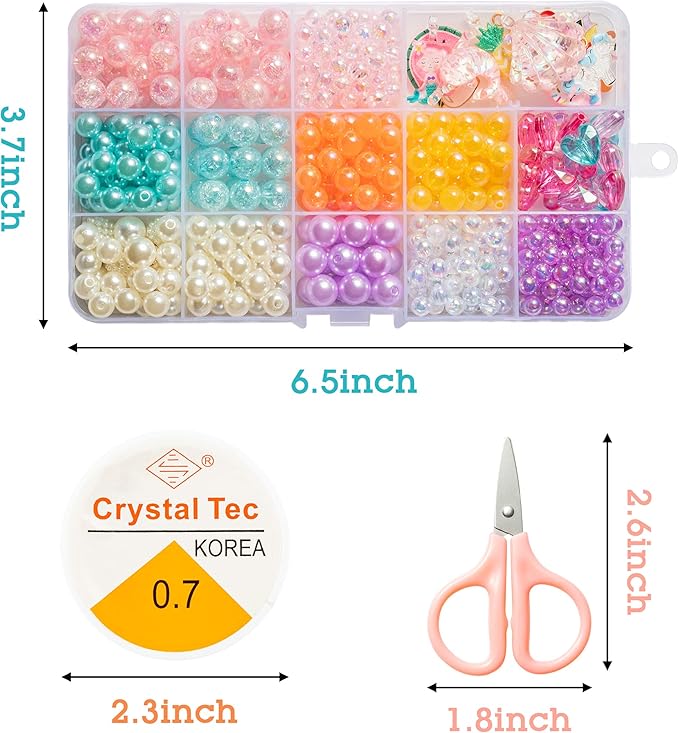 OSNIE Summer Rainbow DIY Bead Jewelry Making Kit for Kids with Watermelon Pineapple Ice Cream Strawberry Peach Cherry Y2K Beads and Charms for Bracelets Rings Necklaces Creativity Art Crafts, 400Pcs+
