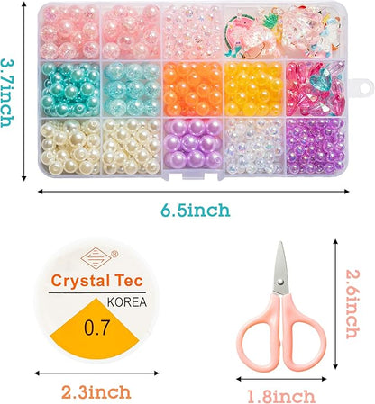 OSNIE Summer Rainbow DIY Bead Jewelry Making Kit for Kids with Watermelon Pineapple Ice Cream Strawberry Peach Cherry Y2K Beads and Charms for Bracelets Rings Necklaces Creativity Art Crafts, 400Pcs+