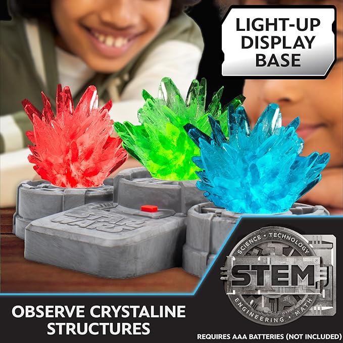 STAR WARS Glowing Crystals, Crystal Growing Kit with Light Up Display Stand, Grow 3 Colorful Crystals, Star Wars Toys, Gift for 8 Year Old Boy, Star Wars Merch, Star Wars Toys for Boys Age 8-12