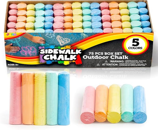 JOYIN 75 Pcs Sidewalk Chalk Set in 15 Packs, 5 Colors, Non-Toxic Jumbo Washable Chalk for Toddlers 1-3, Painting for Outdoor Art, School Supplies, Classroom Must Haves