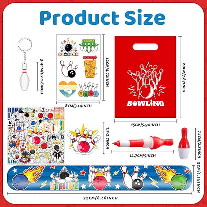 110 Pcs Bowling Party Favors, Bowling Party Favors Bags Temporary Tattoos Slap Bracelets Keychains Stickers Ballpoint Pen for Bowling Birthday Party Decorations Gifts for Kids Classroom Rewards
