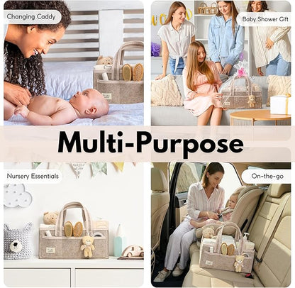 PeraBella Baby Diaper Caddy Organizer, Baby Basket Shower Gift Caddy, Portable Felt Changing Table Basket, Nursery Storage Bin, Newborn Boy and Girl Essentials for Registry, Car Diaper Organizer