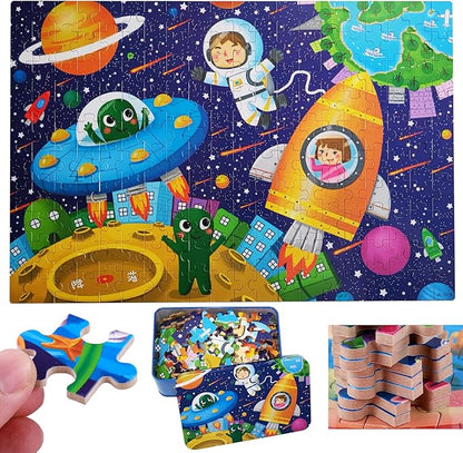 200 PCS Wooden Kids Puzzles for Boys Girls Jigsaw Puzzles for Kids Toddlers Children Teens Adult Age 5+ Toys Gifts for 5-15 Years Old Floor Puzzle Iron Box Storage (Space)