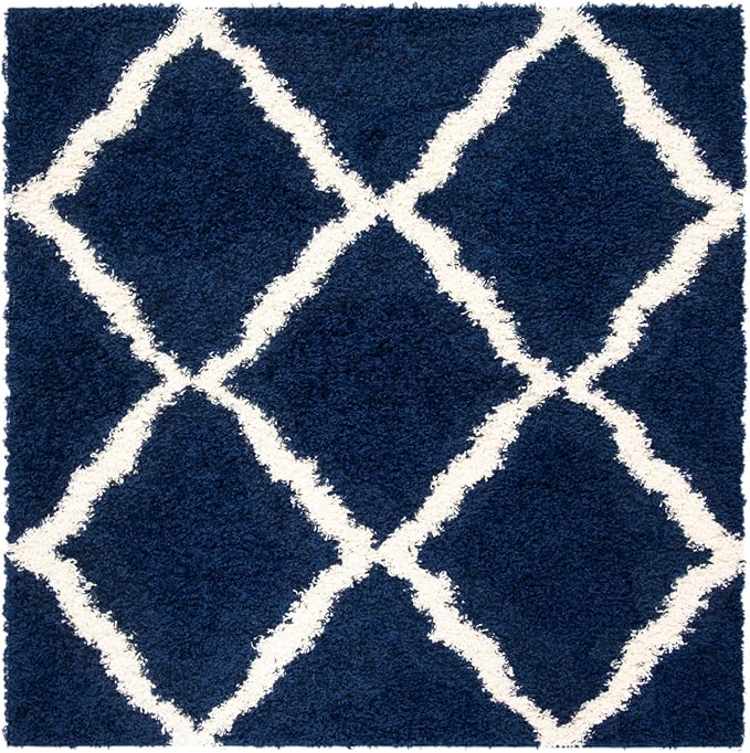 SAFAVIEH Dallas Shag Collection Runner Rug - 2'3" x 12', Navy & Ivory, Trellis Design, Non-Shedding & Easy Care, 1.5-inch Thick Ideal for High Traffic Areas in Living Room, Bedroom (SGDS257N)