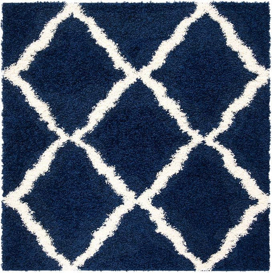 SAFAVIEH Dallas Shag Collection Runner Rug - 2'3" x 12', Navy & Ivory, Trellis Design, Non-Shedding & Easy Care, 1.5-inch Thick Ideal for High Traffic Areas in Living Room, Bedroom (SGDS257N)
