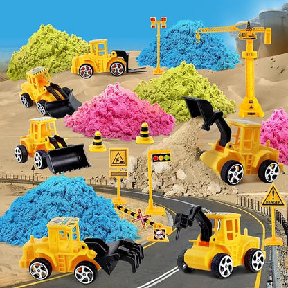 ESSENSON Sensory Bin - Play Sand Kit with Construction Set Toy Truck and 4lbs Magical Sand, Pretend Play Beach Sensory Toy Sandbox, Kids Gifts for Girls and Boys